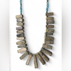 Jasper Gemstone Necklace with Blue Glass Beads